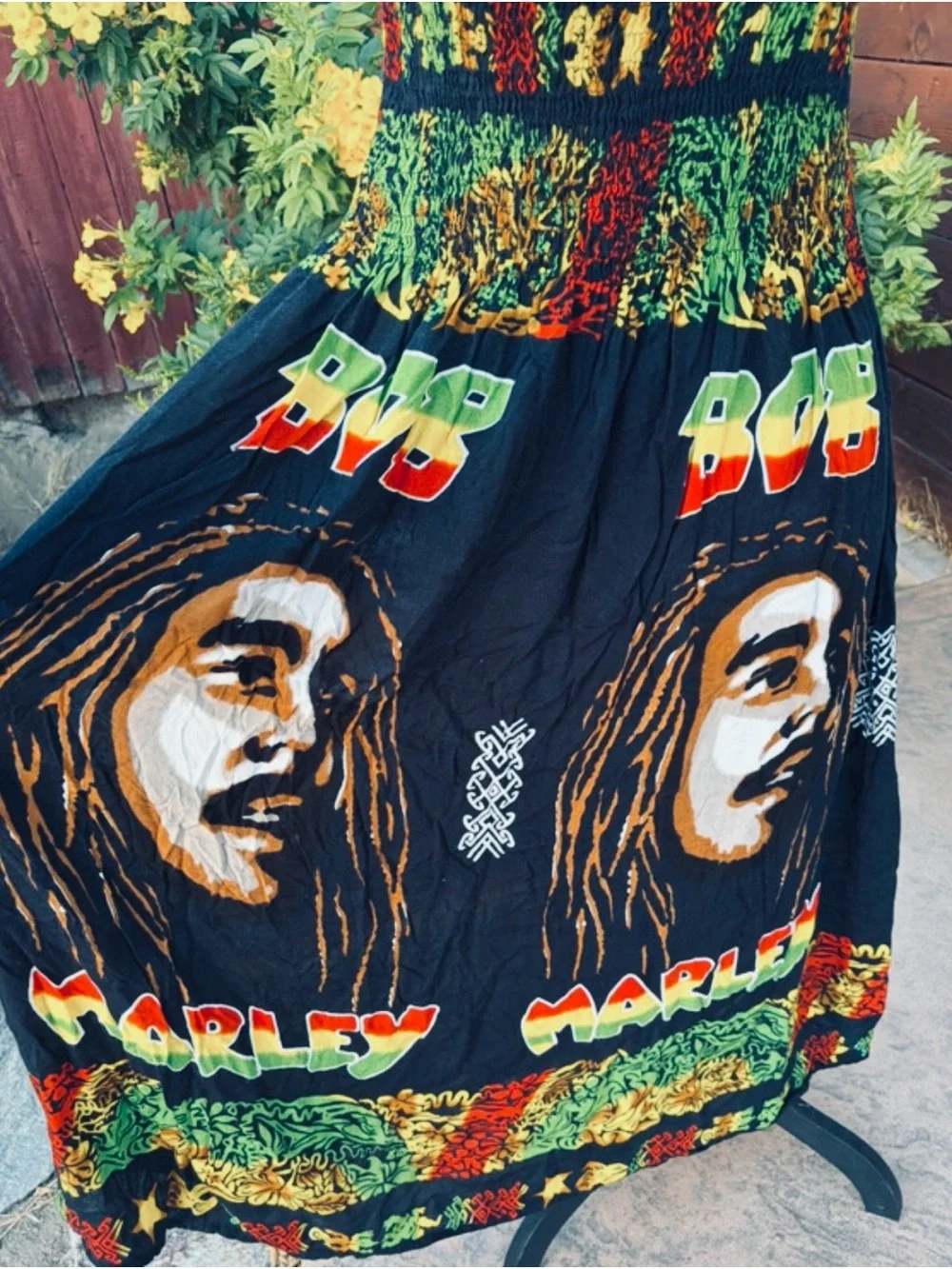 Bohemian Bob Marley Maxi Dress in Black & Green